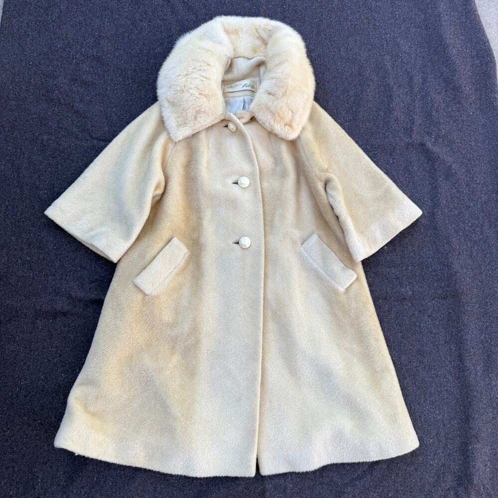 Women's Vintage 1960s Lilli Ann Cream Ivory Mink Fur Swing Coat Jacket Sz Medium